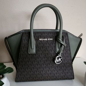 Michael Kors Avril Zip Satchel Small Brown Army Green